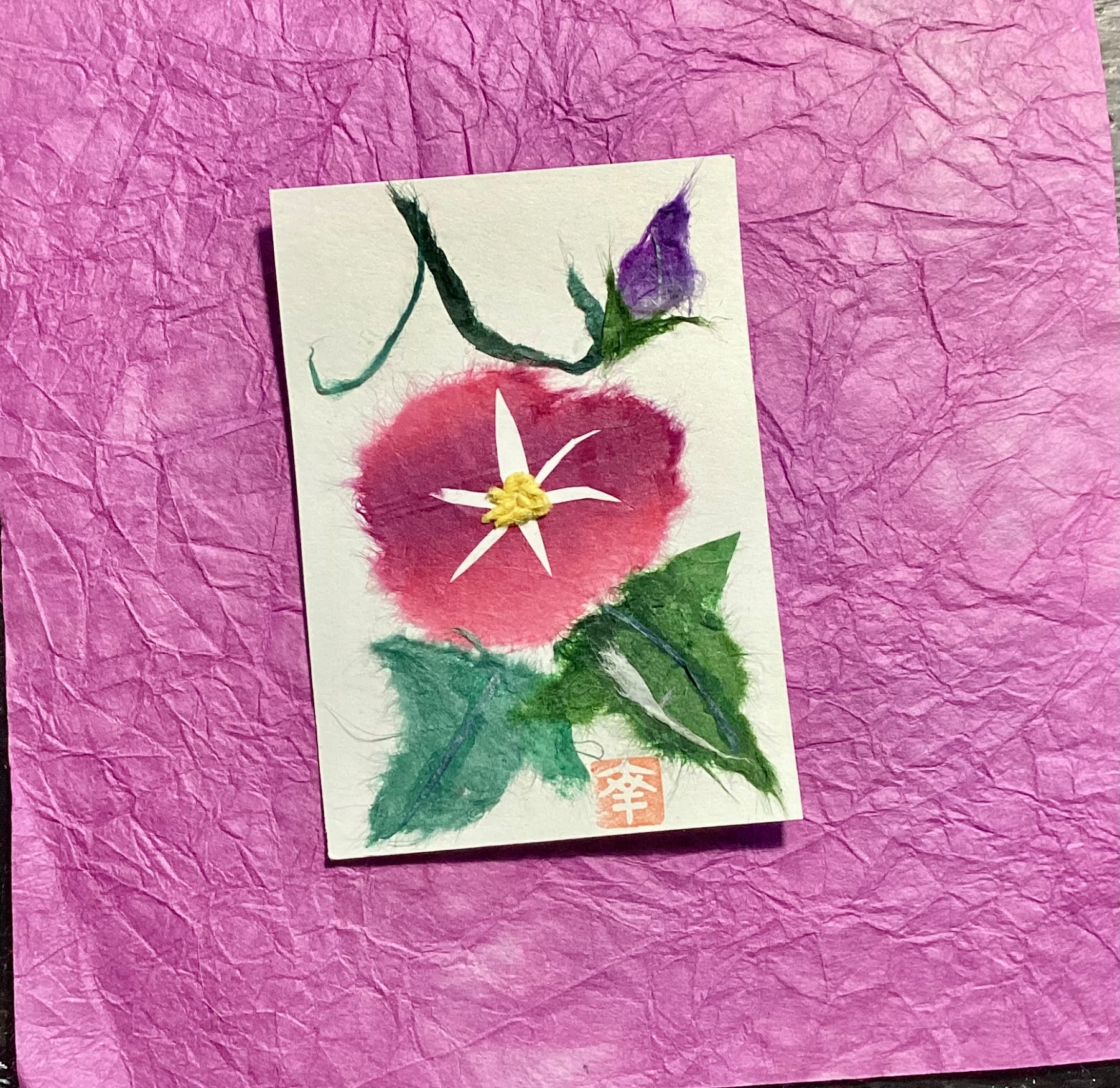 Japanese Washi art - Morning glory (asagao#1) aceo art card