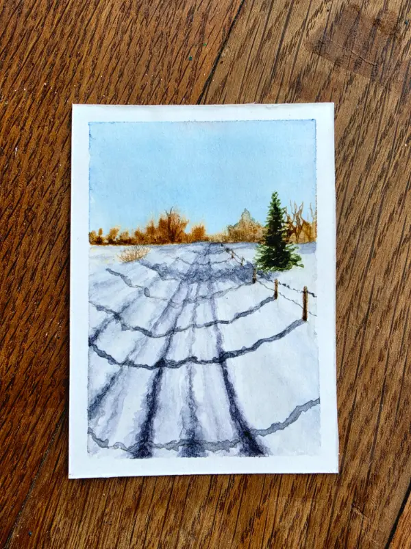 Snowy road aceo art card