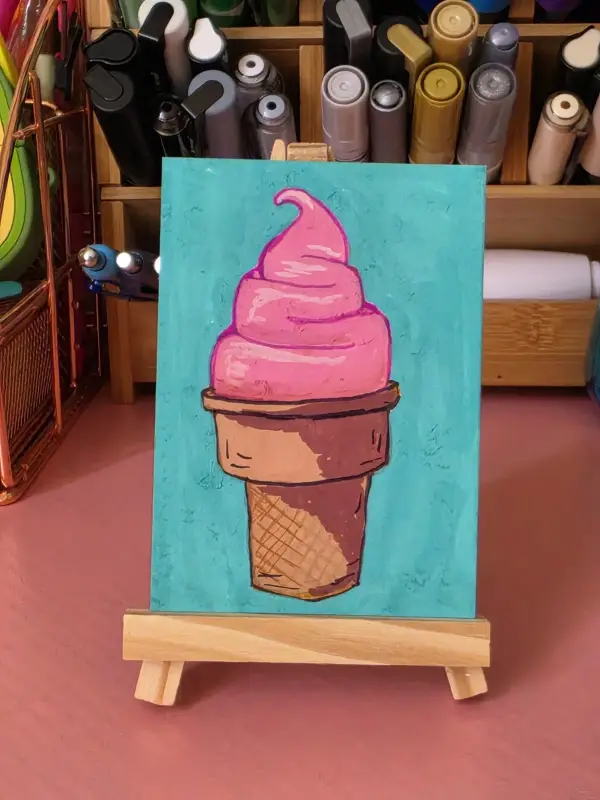 Strawberry Swirl (Soft Serve Ice Cream Cone) aceo art card