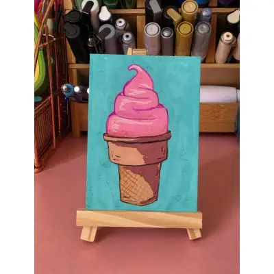 Strawberry Swirl (Soft Serve Ice Cream Cone) aceo art card thumbnail 1