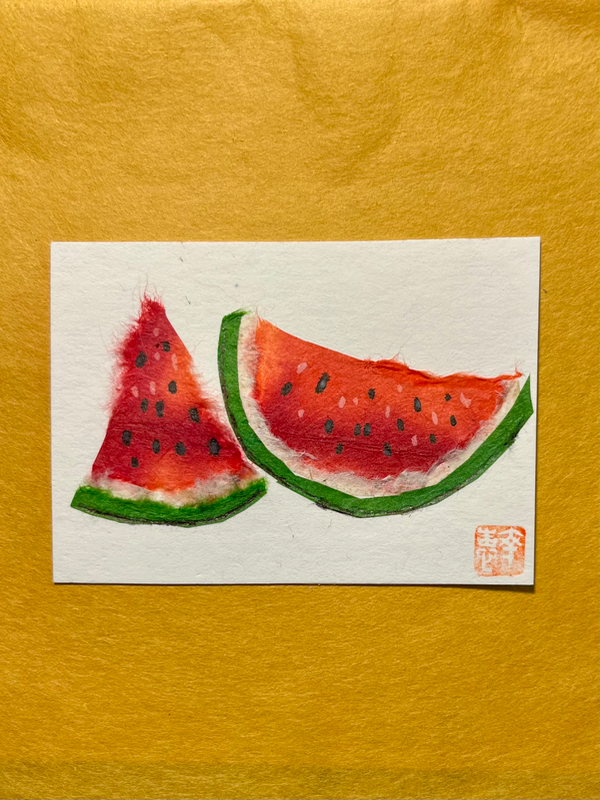 Watermelon- Japanese Washi art. aceo art card