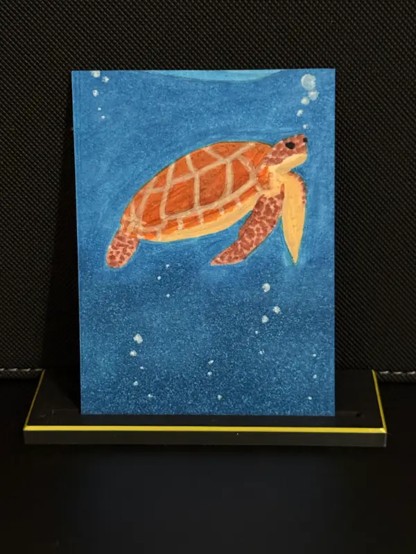 "Turtle Swims" #2/5 Above and Below Series Original Mixed Media Art Card aceo art card