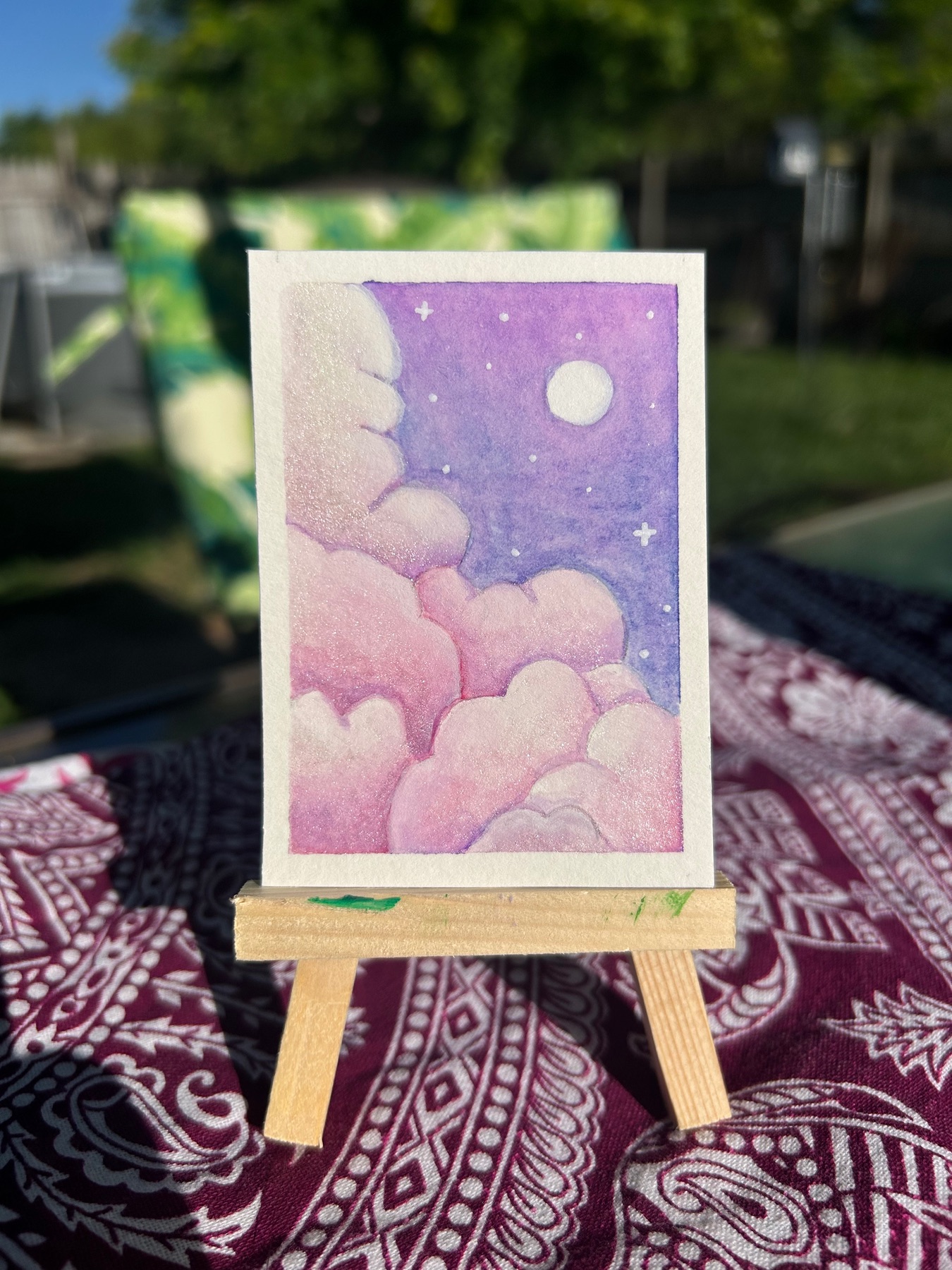 Cotton candy clouds aceo art card