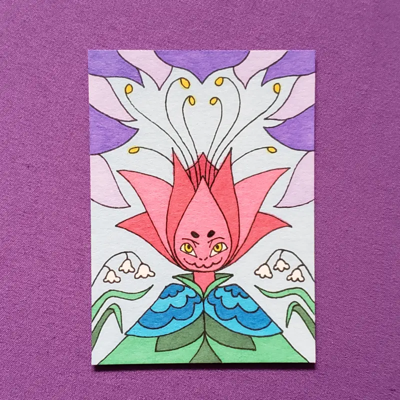 Original Fantasy Flower Creature Marker Illustration OOAK aceo art card