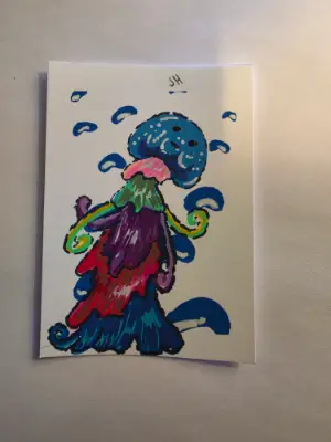 Cartoon Jellyfish aceo art card thumbnail 1