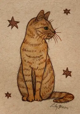 Whimsical Orange Tabby aceo art card thumbnail 1