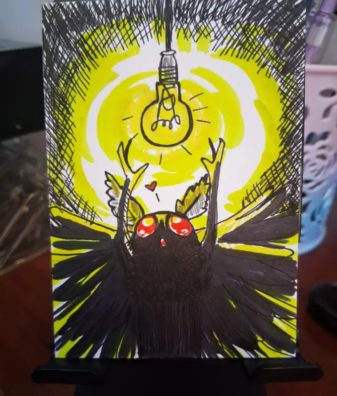 Mothman, I Love Lamp. aceo art card