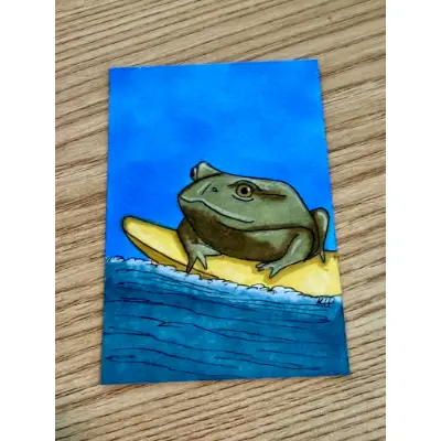 Surfing Toad aceo art card thumbnail 2