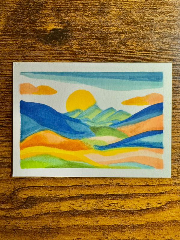 Chromatic Hills, Minimalist Landscape aceo art card