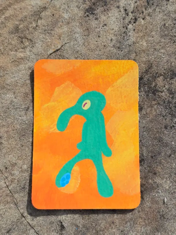 ACEO Original Squidward Self Portrait on paper 2.5x3.5 - artbytealeaves aceo art card