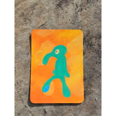 ACEO Original Squidward Self Portrait on paper 2.5x3.5 - artbytealeaves aceo art card thumbnail 1