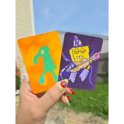 ACEO Original Squidward Self Portrait on paper 2.5x3.5 - artbytealeaves aceo art card thumbnail 2