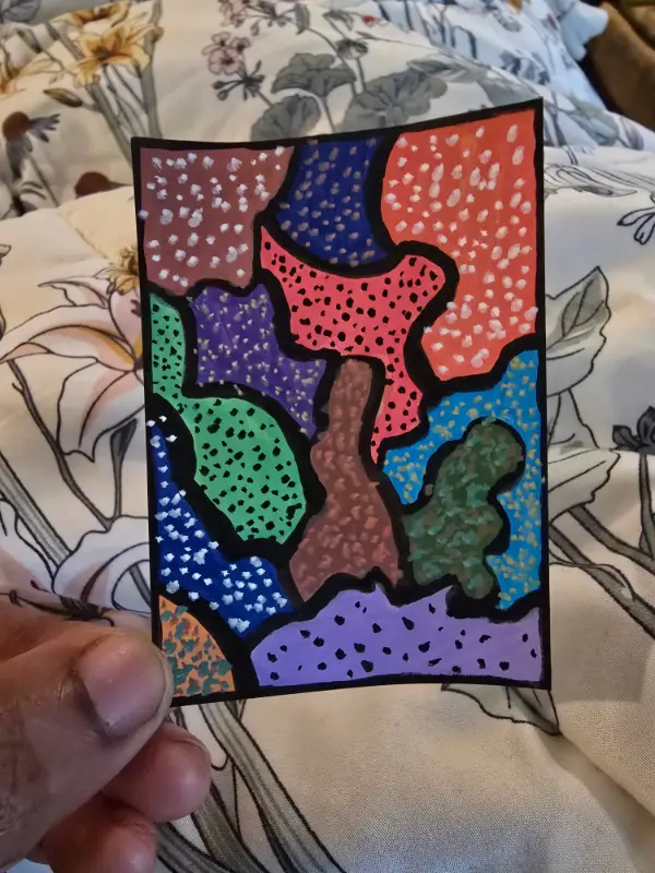 Colorful Abstract Pop Art Black Outline Pattern Artwork – Modern Naive Doodle Style aceo art card