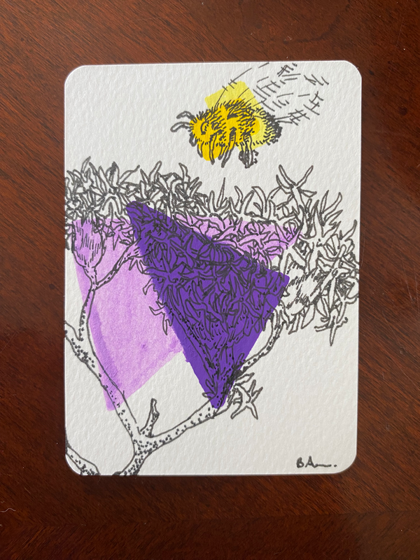 Flowers and Bee aceo art card