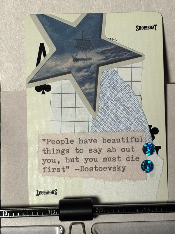 Star Quote Card #176 by Mazerzine blue ship Dostoevsky aceo art card