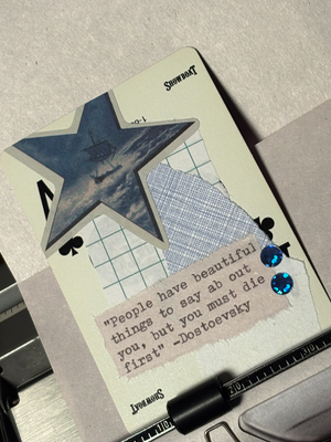Star Quote Card #176 by Mazerzine blue ship Dostoevsky aceo art card thumbnail 2