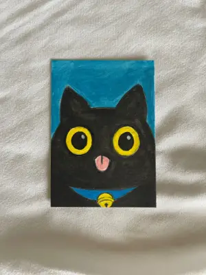 Black Cat with Tongue Out aceo art card thumbnail 2