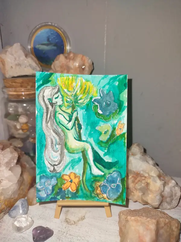 ACEO Original Artwork, "Fairy flying on a flower" , Whimsical, Fantasy, watercolors aceo art card