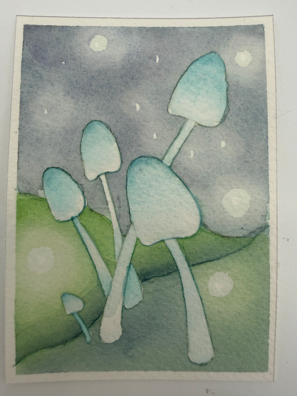Mushroom Field aceo art card