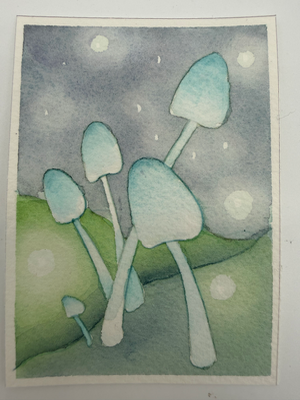 Mushroom Field aceo art card thumbnail 1