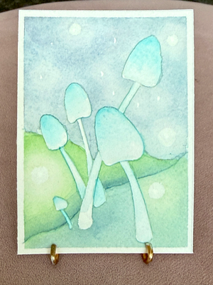 Mushroom Field aceo art card thumbnail 2