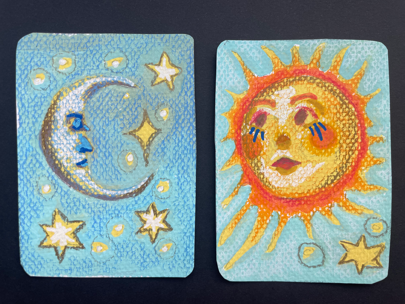 Moon to sun & sun to moon - Bundle set of 2 - original by Norah Mae aceo art card