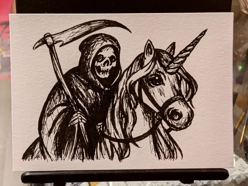 Unicorn grim reaper aceo art card