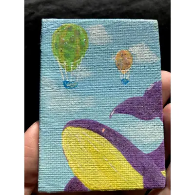 Whale and Hot Air Balloons aceo art card thumbnail 3