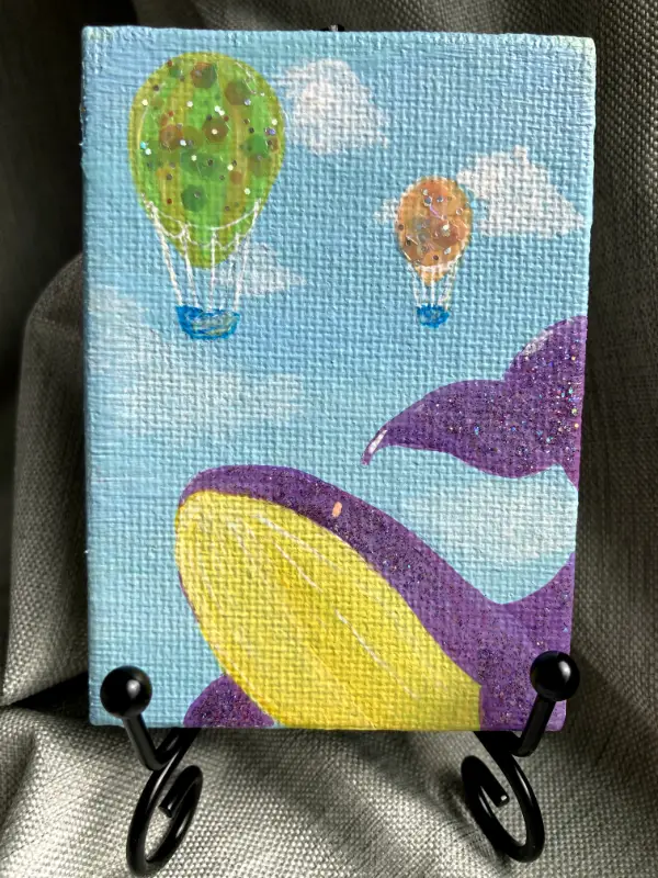 Whale and Hot Air Balloons aceo art card