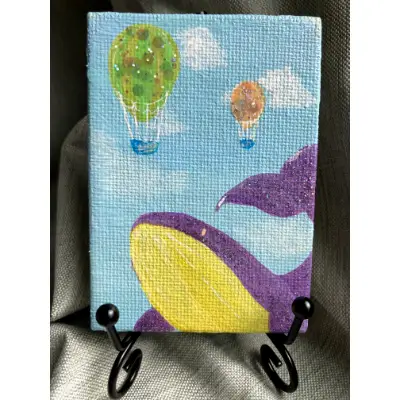 Whale and Hot Air Balloons aceo art card thumbnail 1