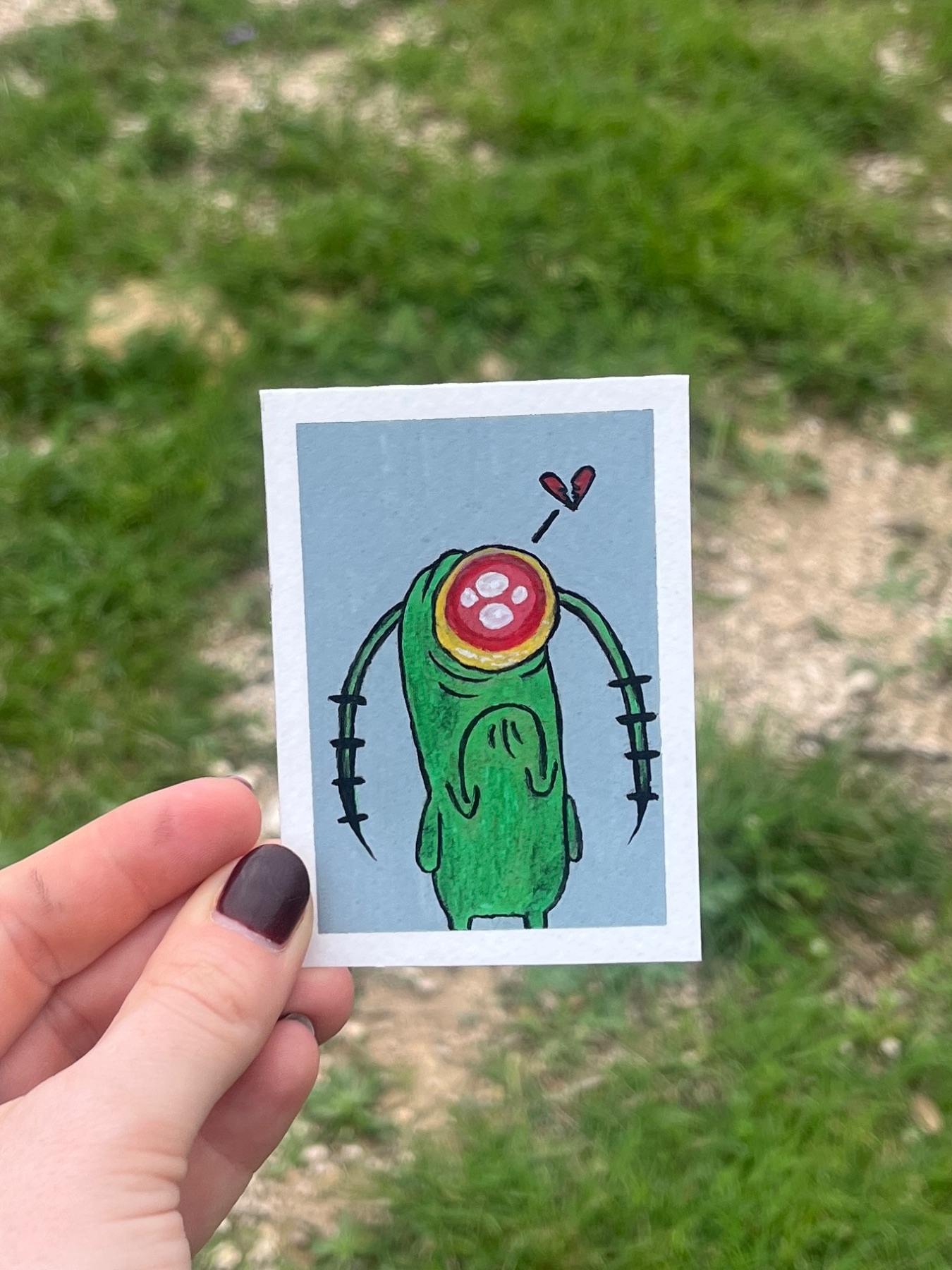 Heartbroken Plankton aceo art card