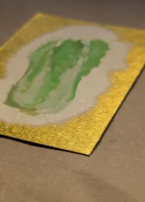 Hand Painted Lucky Cabbage - Chinese New Year on Gold Metallic Background aceo art card thumbnail 2