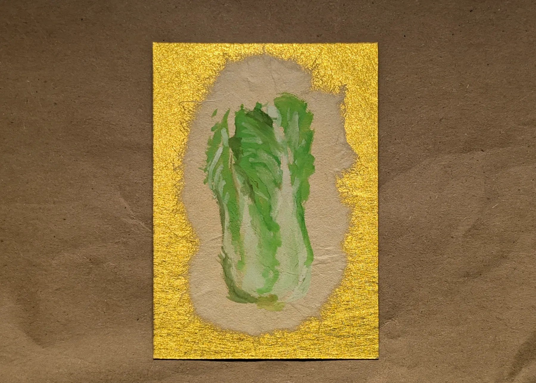 Hand Painted Lucky Cabbage - Chinese New Year on Gold Metallic Background aceo art card