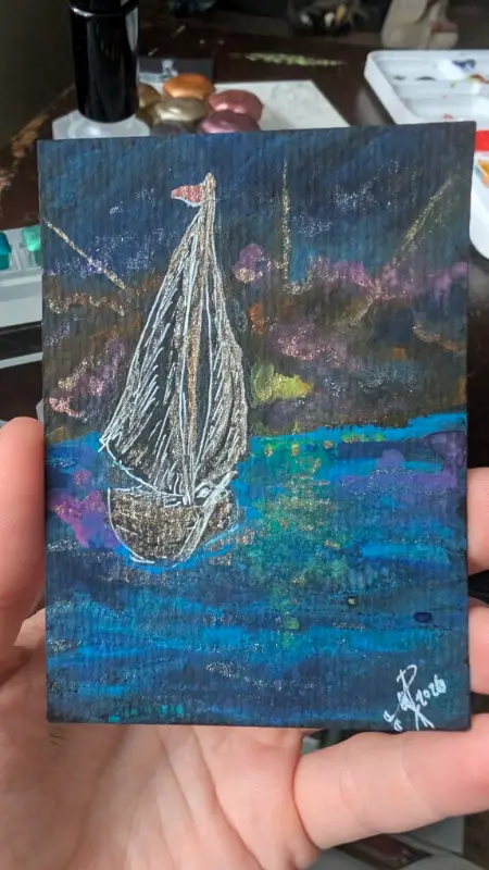Sail at Sunset aceo art card