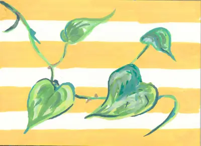 Golden Pothos on Stripes aceo art card thumbnail 2