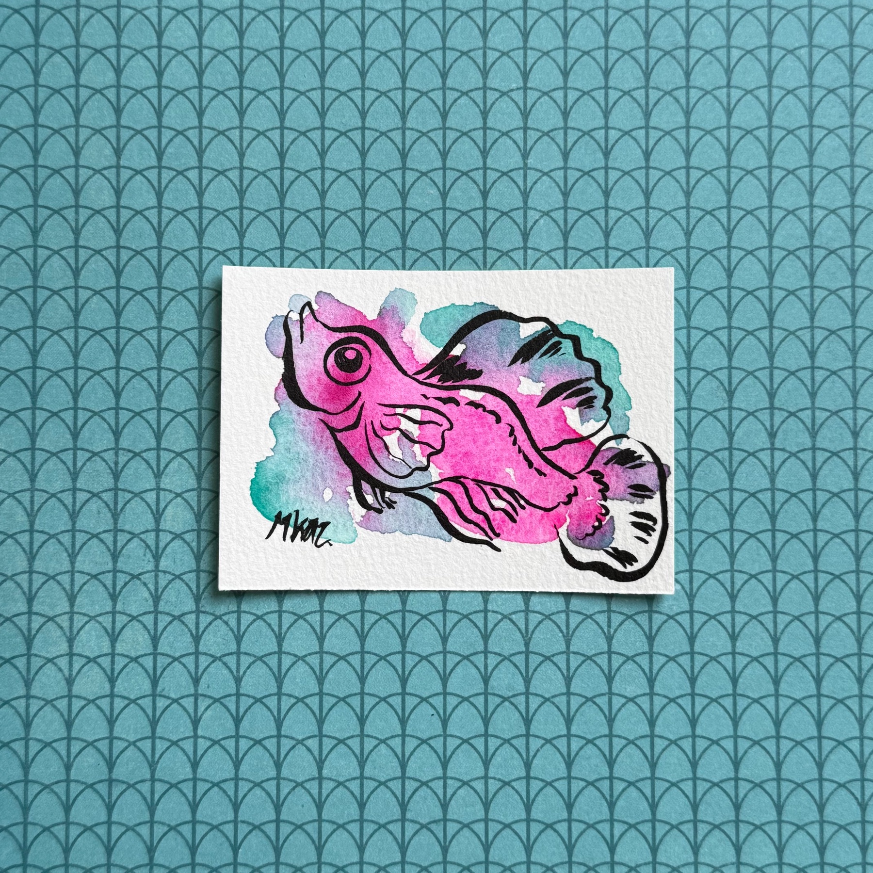 Pink Beta aceo art card