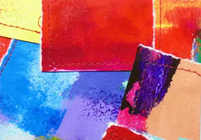 Sewn Collage Original Art Acrylic Paintings Collaged ACEO aceo art card thumbnail 1