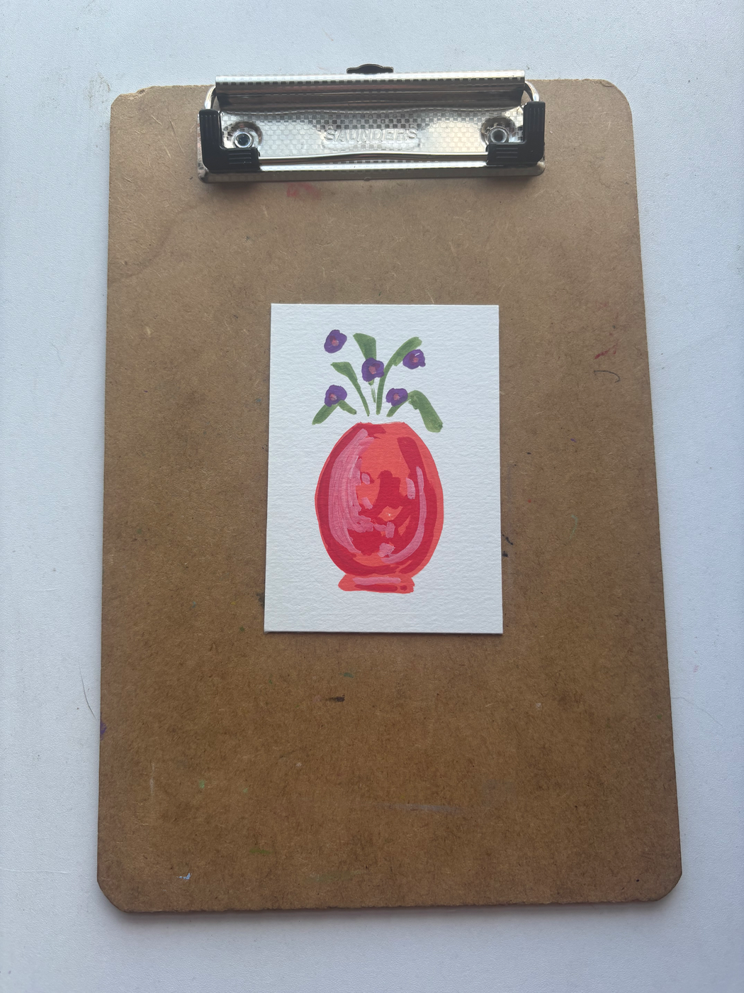 “Red” Vase With Flowers aceo art card