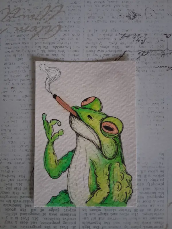Smoking Frog aceo art card