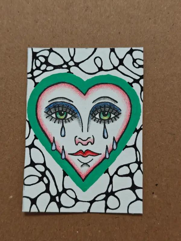 CRYING HEART - Somewhat Traditional #2 aceo art card