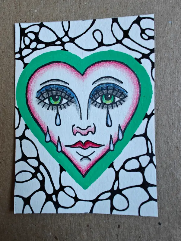 CRYING HEART - Somewhat Traditional #2 aceo art card