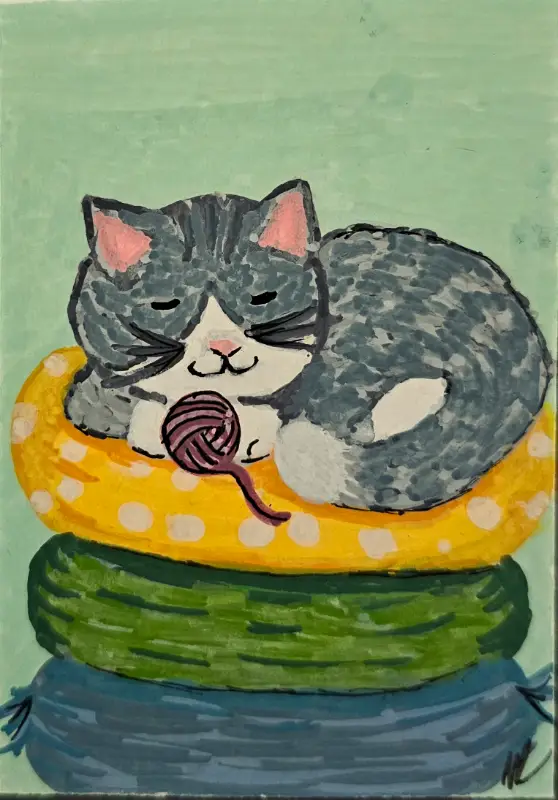 "Nap Stack" Cozy Cats Series #2 of 5 aceo art card
