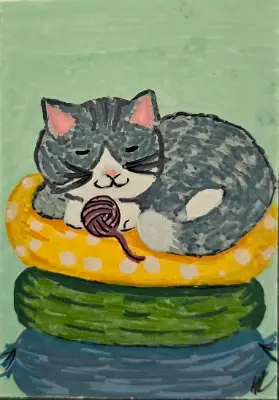 "Nap Stack" Cozy Cats Series #2 of 5 aceo art card thumbnail 1