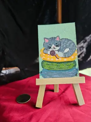 "Nap Stack" Cozy Cats Series #2 of 5 aceo art card thumbnail 2