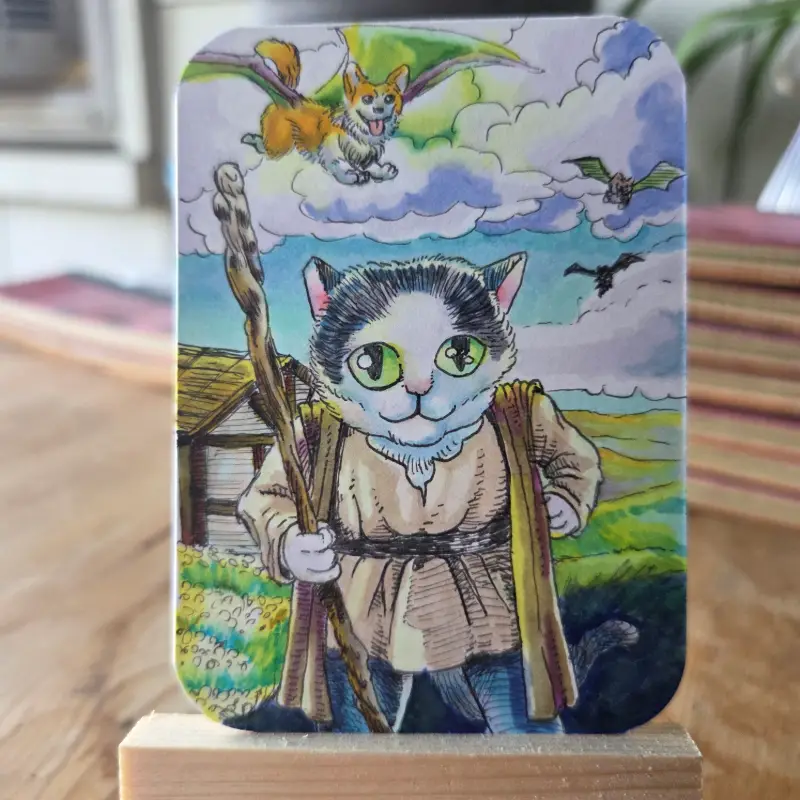 The Day the Dog-ragons Came aceo art card