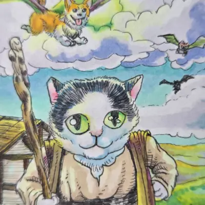 The Day the Dog-ragons Came aceo art card thumbnail 2
