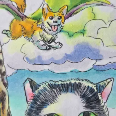 The Day the Dog-ragons Came aceo art card thumbnail 3