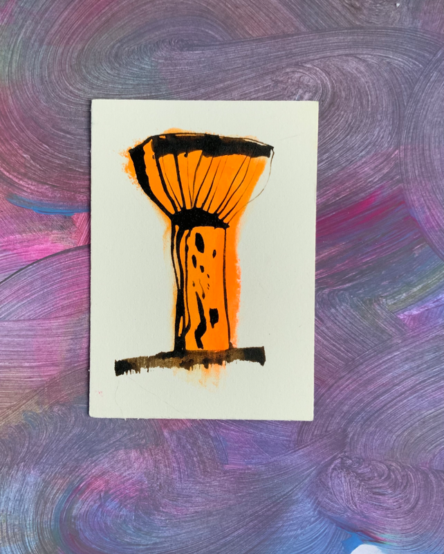 Mushroom gouache and ink aceo art card