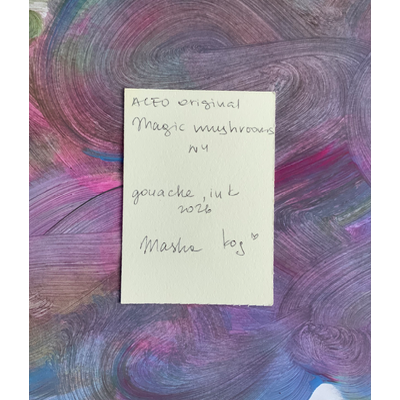 Mushroom gouache and ink aceo art card thumbnail 2