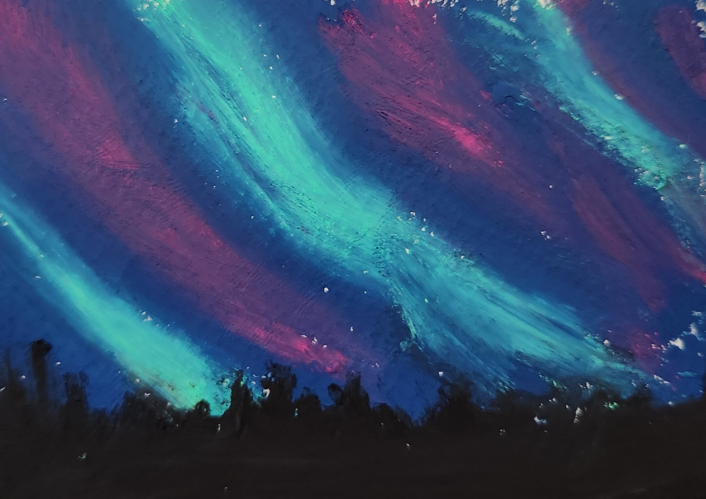 Northern Lights | Oil Pastel Original aceo art card